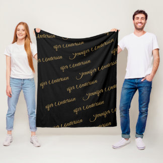 Elegant Black Gold Repeating Name Script Fleece Blanket