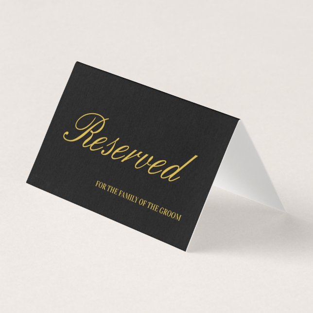 Elegant Black & Gold Reserved Wedding Table Card (Front)