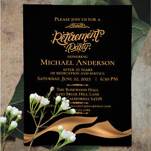 Elegant Black Gold Retirement Party Invitation