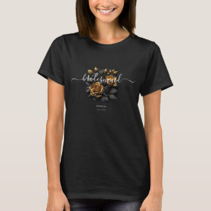 Elegant Black Gold Rose Bridesmaid Bachelorette  T-Shirt