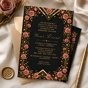 Elegant Black Gold Rose Gala Celebration Invitation