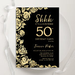 Elegant Black Gold Roses Surprise 50th Birthday Invitation<br><div class="desc">Black Gold Floral Surprise 50th Birthday Party Invitation. Elegant design featuring roses,  faux gold foil and typography script font. Trendy invite card perfect for a stylish female bday celebration. Can be customised to any age. Printed Zazzle invitations or instant download digital printable template.</div>