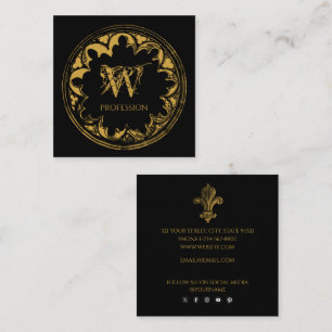 Elegant Black & Gold Rustic Vintage Distressed Square Business Card