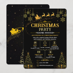 Elegant Black Gold Santa Christmas Invitation