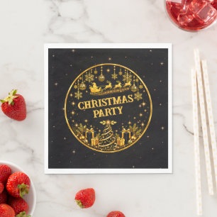 Elegant Black Gold Santa Christmas Paper Napkins