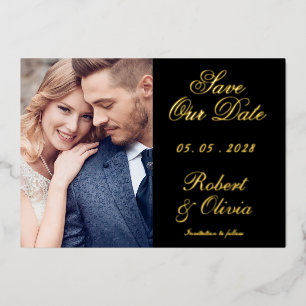 Elegant Black & Gold Save Our Date Photo Real