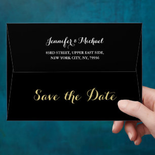 Elegant Black Gold Save The Date Return Address Envelope