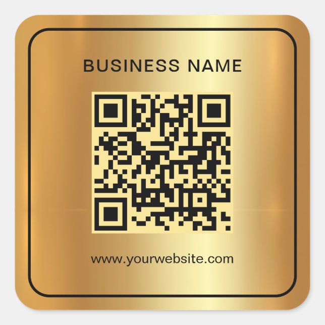 Elegant Black & Gold Scan QR Code Custom Text Square Sticker (Front)