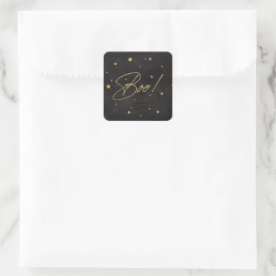 Elegant Black+Gold Scattered Stars Boo! Halloween Square Sticker