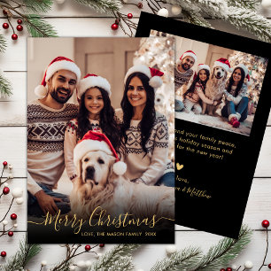 Elegant Black Gold Script 2 Photo Christmas Holiday Card