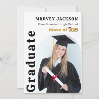 Elegant Black Gold Script 4 Photo Graduate  Invitation