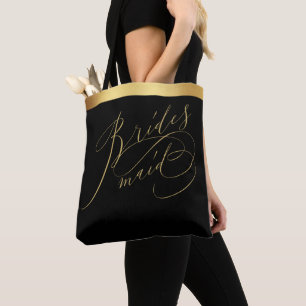 Elegant Black Gold Script Bridesmaid Tote Bag