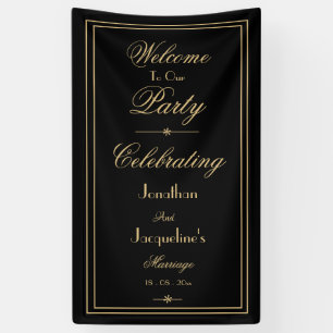 Elegant Black & Gold Script Chic Wedding Welcome Banner
