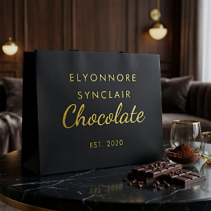 Elegant Black Gold Script Chocolate Large Gift Bag