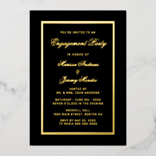 Elegant Black Gold Script Engagement Party