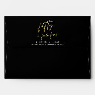 Elegant Black Gold Script Fifty and Fabulous Envelope