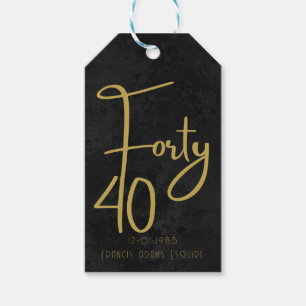 Elegant Black & Gold Script Forty Modern Birthday Gift Tags