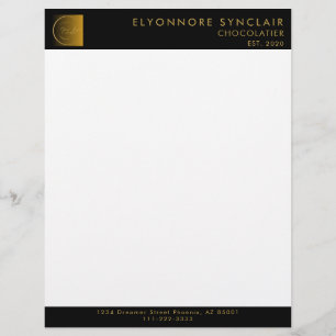 Elegant Black Gold Script Logo Chocolatier Custom Letterhead