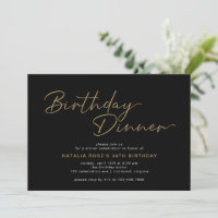 Elegant Black & Gold Script Modern Birthday Dinner