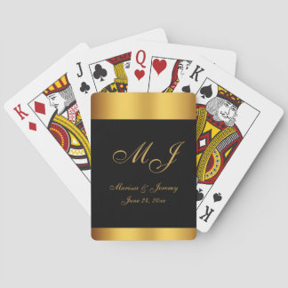 Elegant Black Gold Script Monogram Wedding Playing Cards