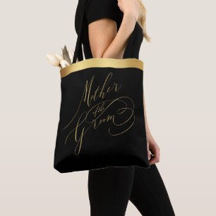 Elegant Black Gold Script Mother of the Groom Tote Bag