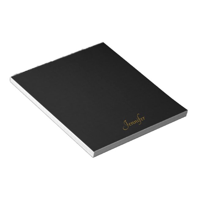 Elegant Black Gold Script Personalised Monogram Notepad (Angled)