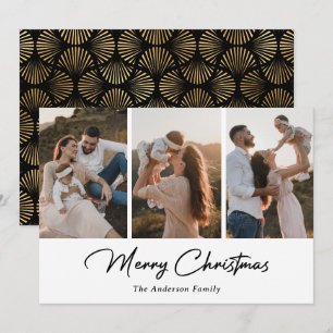 Elegant Black Gold Script Photo Merry Christmas Holiday Card