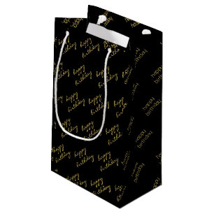 Elegant Black Gold Script Small Gift Bag