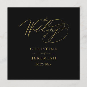 Elegant Black Gold Script Typography Wedding Programme