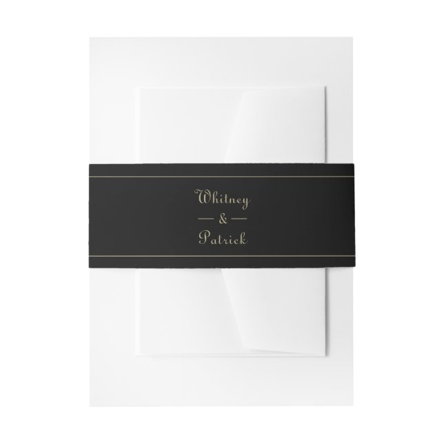 Elegant Black & Gold Script Wedding Invitation Invitation Belly Band (Front Example)