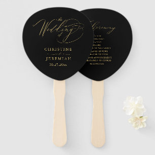 Elegant Black Gold Script Wedding Program Hand Fan