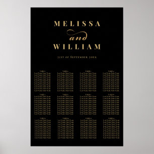 Elegant Black Gold Script Wedding Seating Chart