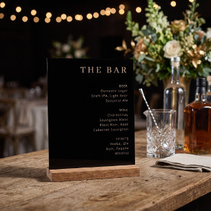 Elegant Black Gold Serif Bar Menu Acrylic Sign