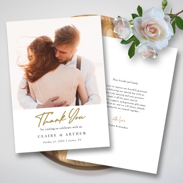Elegant Black & Gold Signature Wedding Photo  Thank You Card (Elegant Black & Gold Signature Wedding Photo  Thank You Card)
