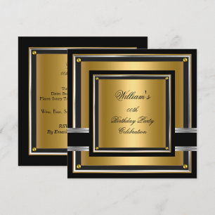 Elegant Black Gold Silver Birthday Party Mens Mans Invitation