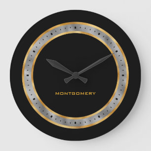 Elegant Black Gold Silver Foil Personalised Large Clock