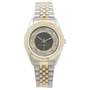 Elegant Black Gold Silver Foil Personalised Watch
