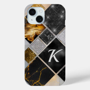 Elegant black gold silver geometric iPhone 15 case