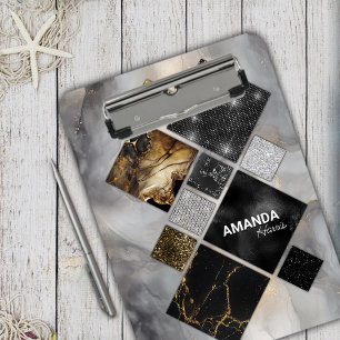 Elegant black gold silver geometric clipboard