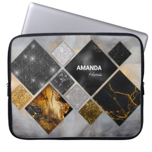 Elegant black gold silver geometric laptop sleeve