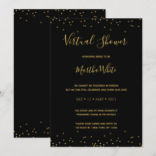 Elegant Black Gold Simple Virtual Bridal Shower Invitation