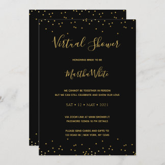 Elegant Black Gold Simple Virtual Bridal Shower Invitation