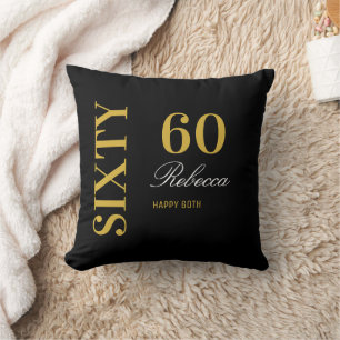 Elegant Black & Gold Sixty 60th Birthday Custom  Cushion