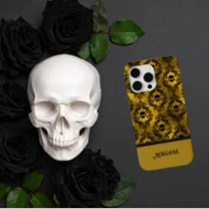 Elegant Black & Gold Skull Gothic Halloween Samsun iPhone 15 Pro Max Case