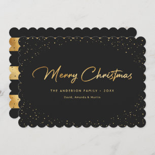 Elegant Black Gold Snow Merry Christmas Card