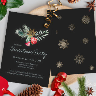 Elegant Black Gold Snowflake Christmas Party Invitation
