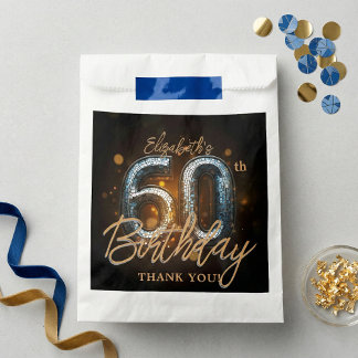 Elegant Black Gold Sparkle 60th Birthday Thank You Favour Bags