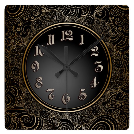Elegant Black & Gold Square Wall Clock Zazzle.co.uk
