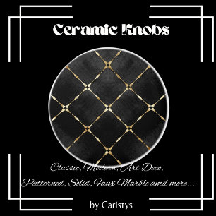 Elegant Black & Gold Squares Ceramic Knob