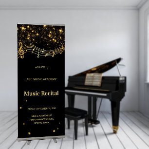 Elegant Black Gold Star Music Recital Retractable Banner